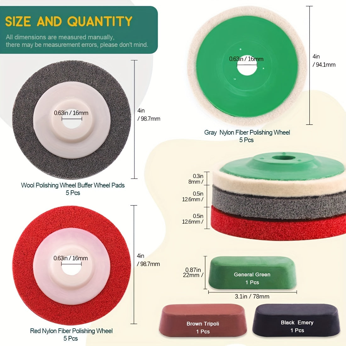 18pcs Polishing & Sanding Wheel Disc Kit 100mm Wool Felt Buffing Polishing Wheel
