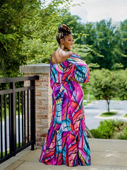 Boho Off Shoulder Crop Top & Mermaid Maxi Dress Set