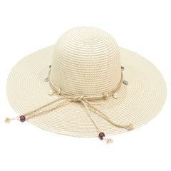 Boho Sun Hat Beads Solid Straw Foldable Travel Beach Hat