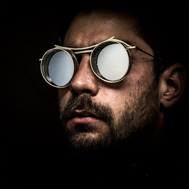 Men's Steampunk Round Frame Sunglasses Hollow Beach Glasses