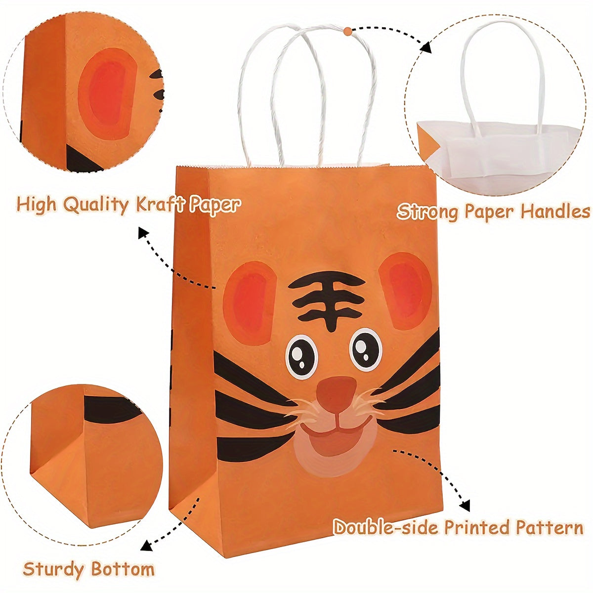 6pcs Animal Gift Bags Jungle Party Bags Candy Gift Paper Bags With Handle