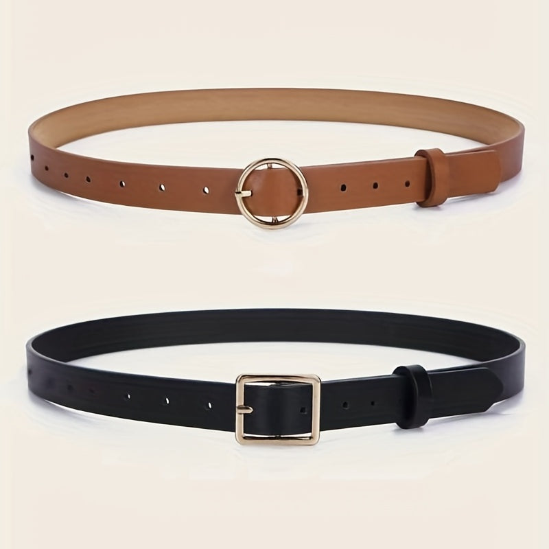 2pcs Set Women's Pin Buckle PU Leather Belt Casual Jeans Pant Skirt Girdle