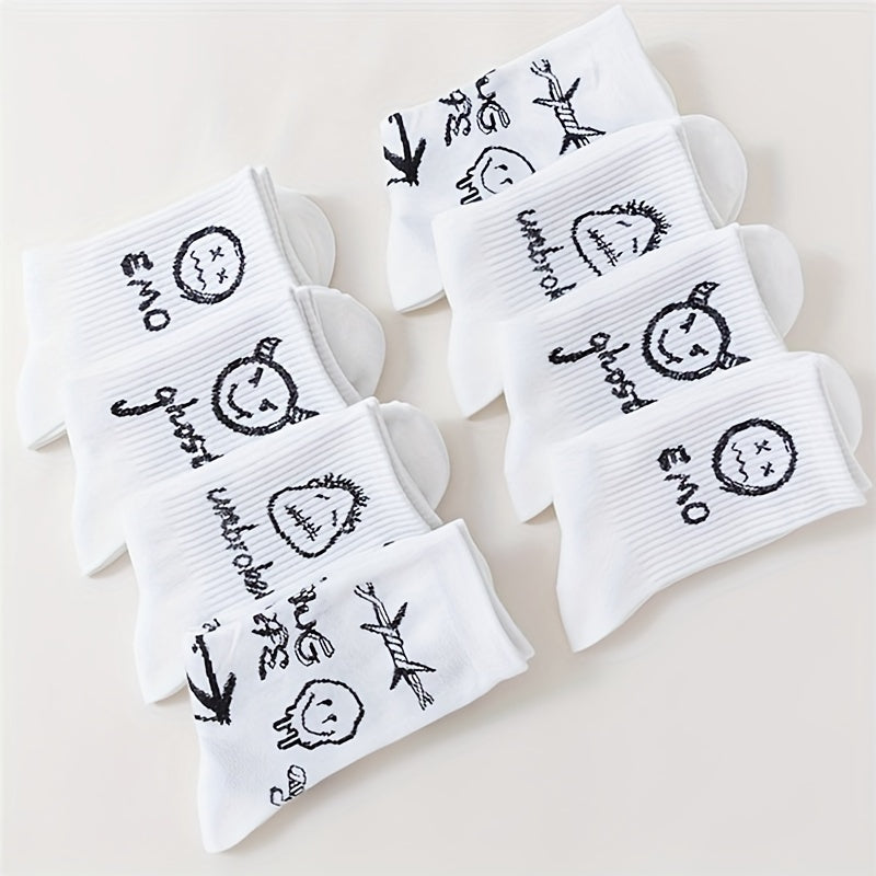 8 Pairs Cartoon Print Socks Mid Tube Women's Stockings Hosiery