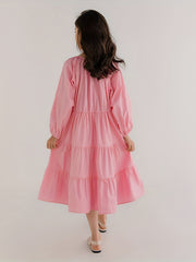 Girl's Solid Cotton One piece Dress Long Sleeve Loose Princess Dress