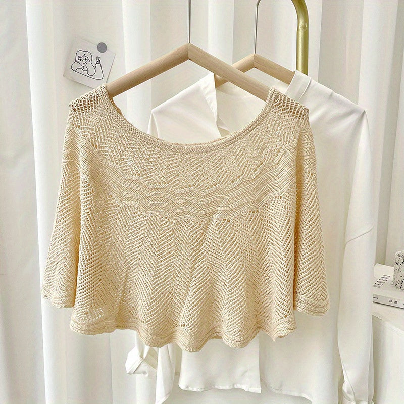 Hollow Out Knitted Shawl Solid Wrap Cape Ruffles Cardigan