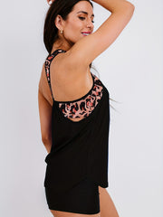 Leopard Print Racer Back 2 Piece Tankini Swimsuit