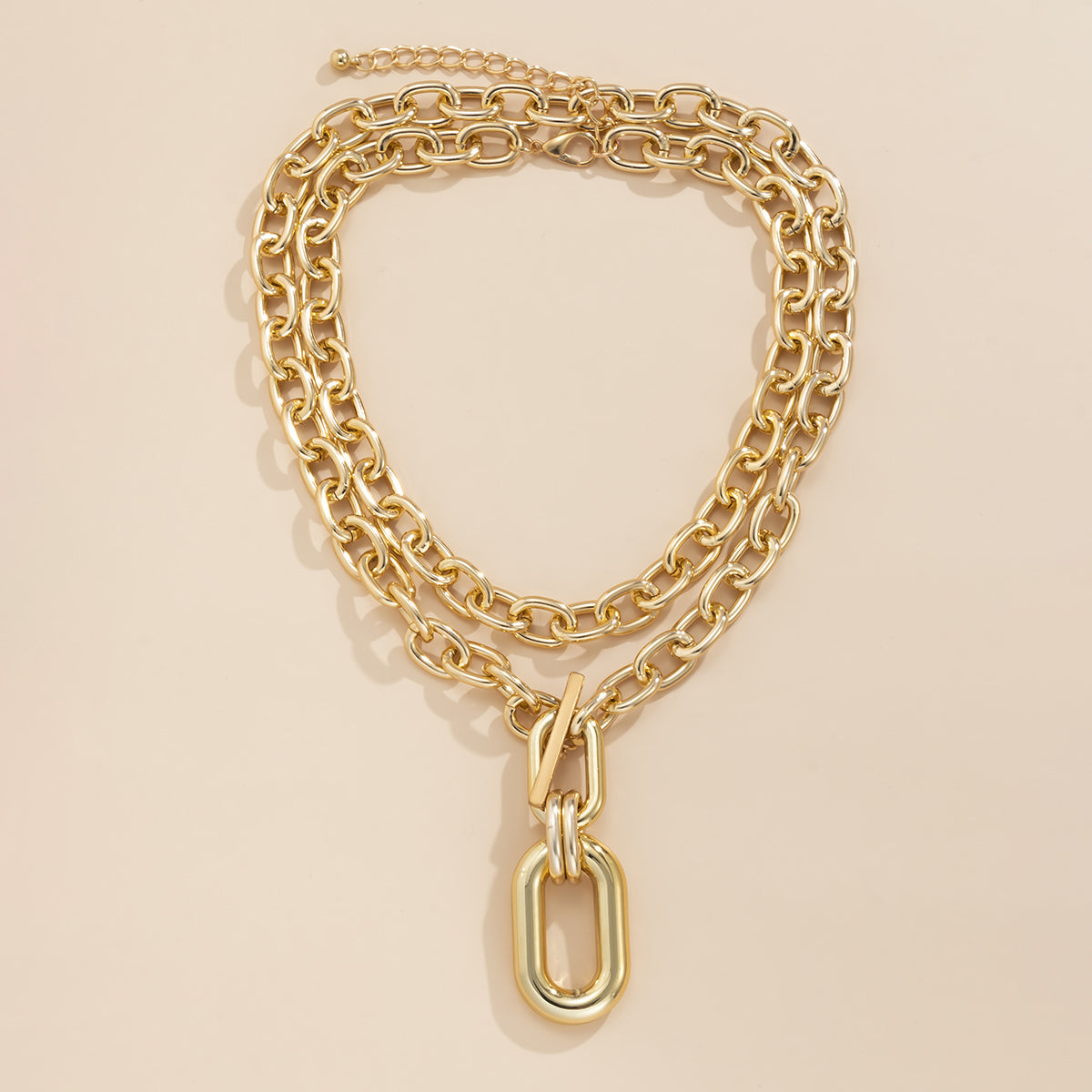 Geometric Round Buckle Chain Necklace Set