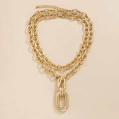 Geometric Round Buckle Chain Necklace Set