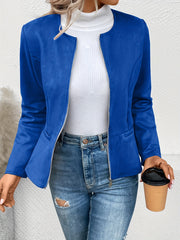 Solid Zip Up Jacket Casual Long Sleeve Crew Neck Outerwear