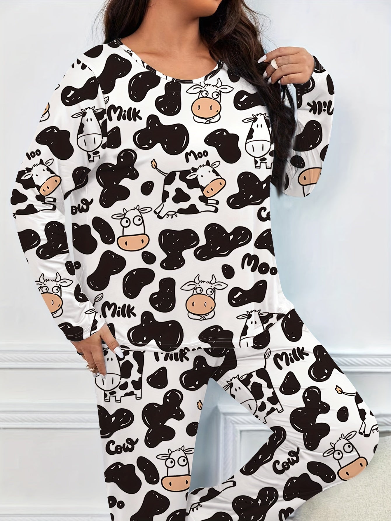  Cow Print Tee & Pants Loungewear Set
