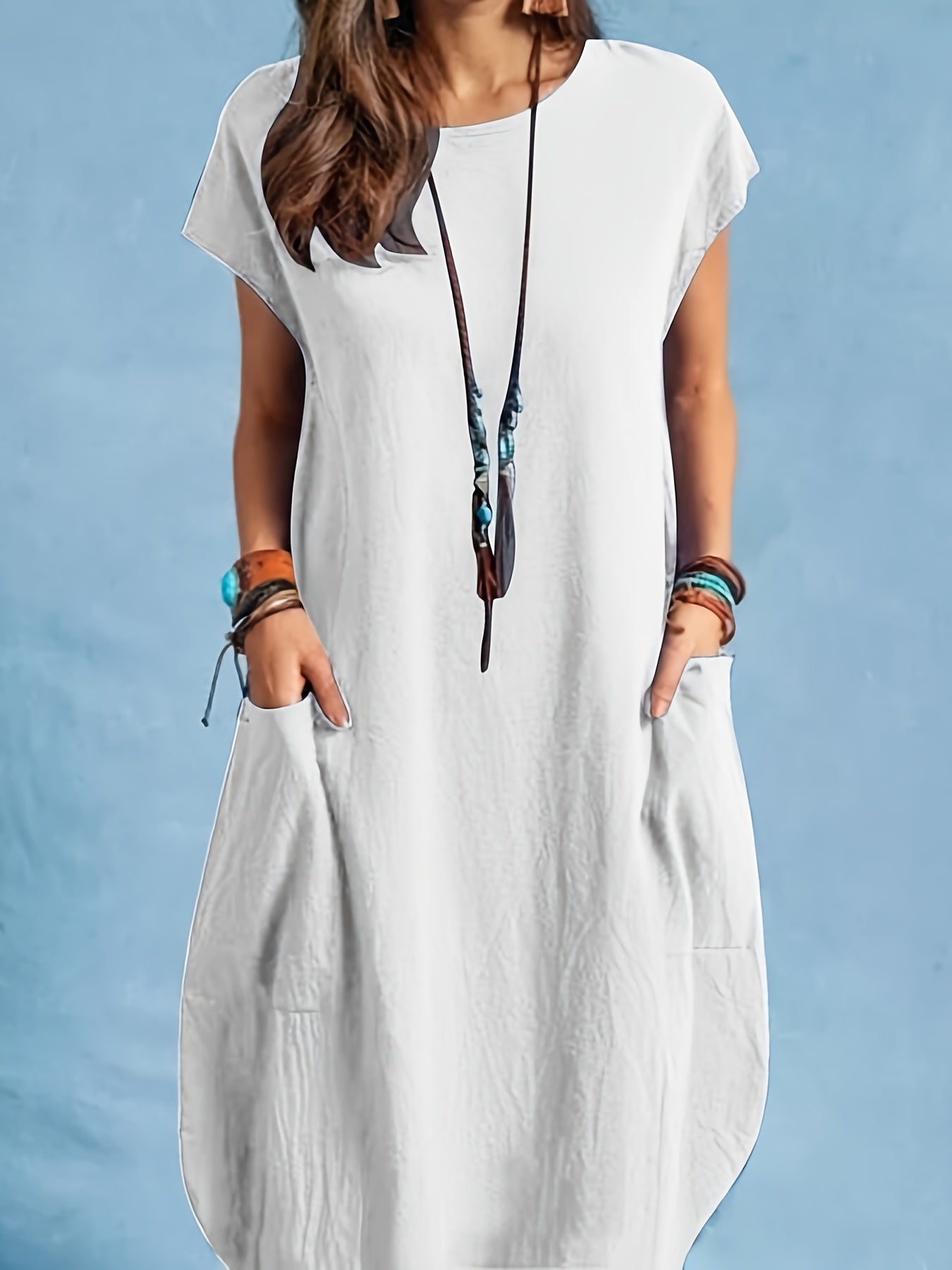  Basic Dress Women's Plus Short Sleeve Maxi Dress With Pockets