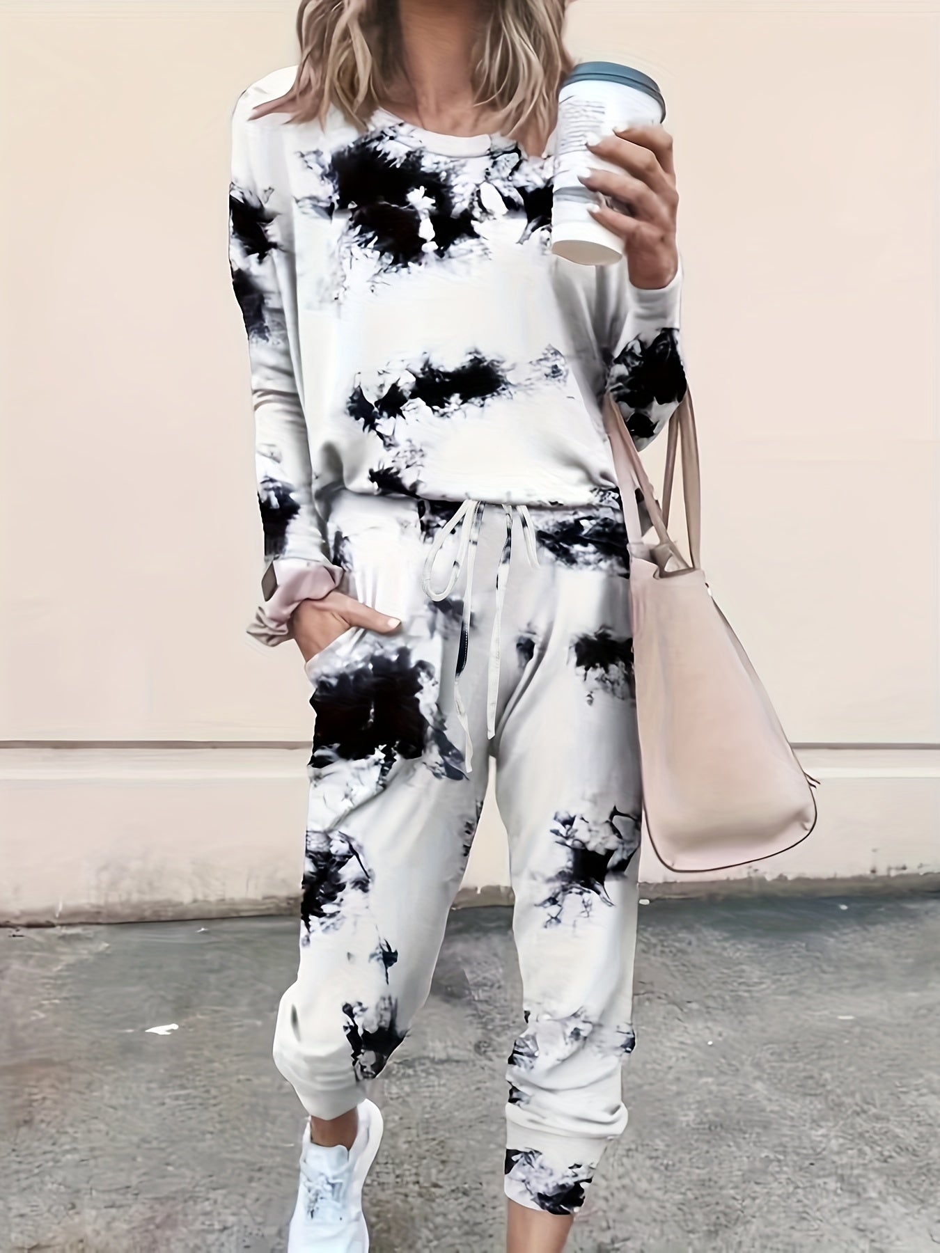  Tie Dye Long Sleeve Top & Tapered Leg Pants Set