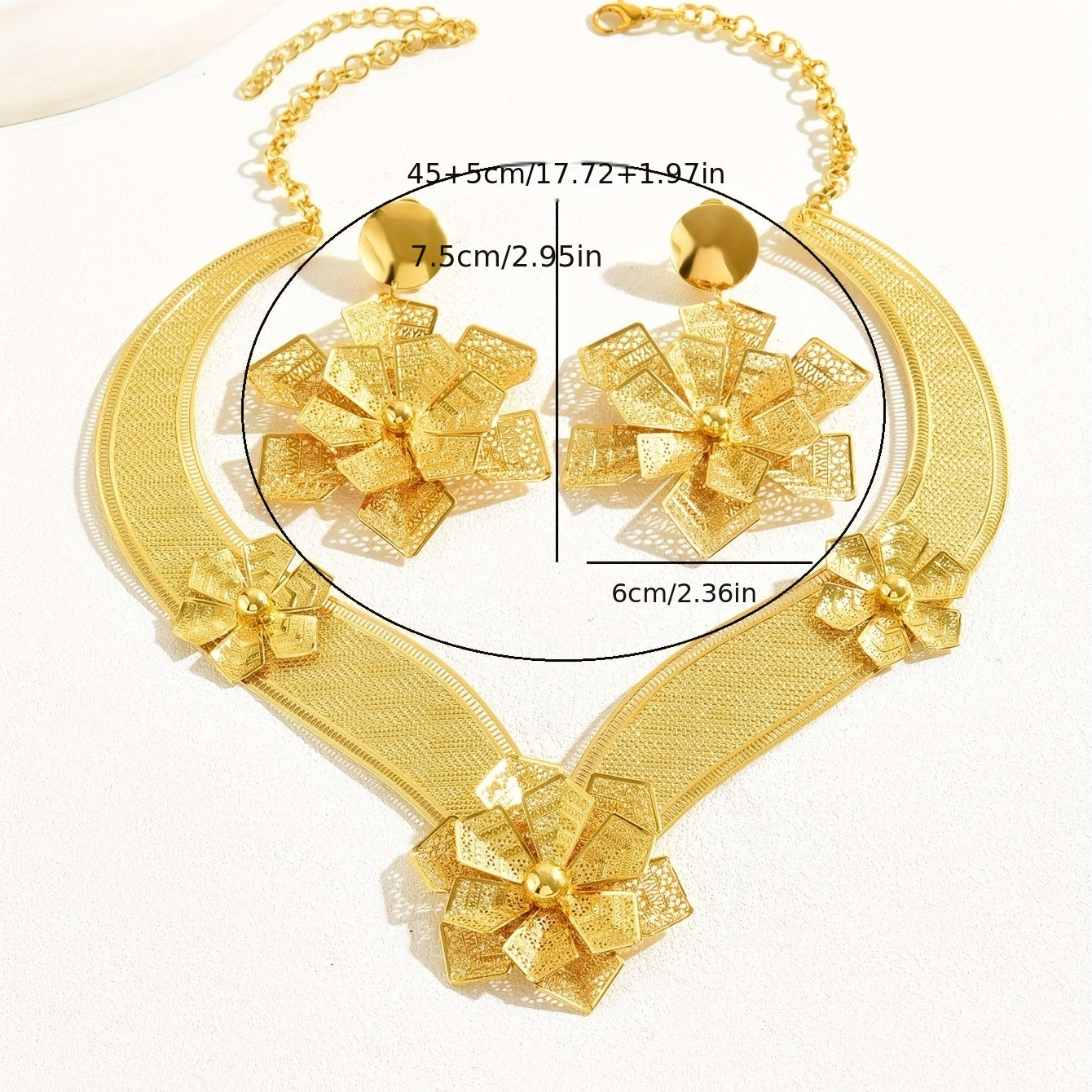 3pcs Exaggerated Jewelry Set 18k Plated Flower African Bride's Wedding Jewelry