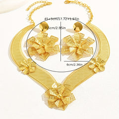 3pcs Exaggerated Jewelry Set 18k Plated Flower African Bride's Wedding Jewelry