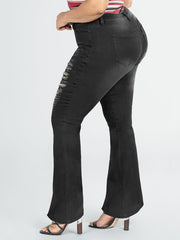  Button Fly Ripped Flared Leg Jeans