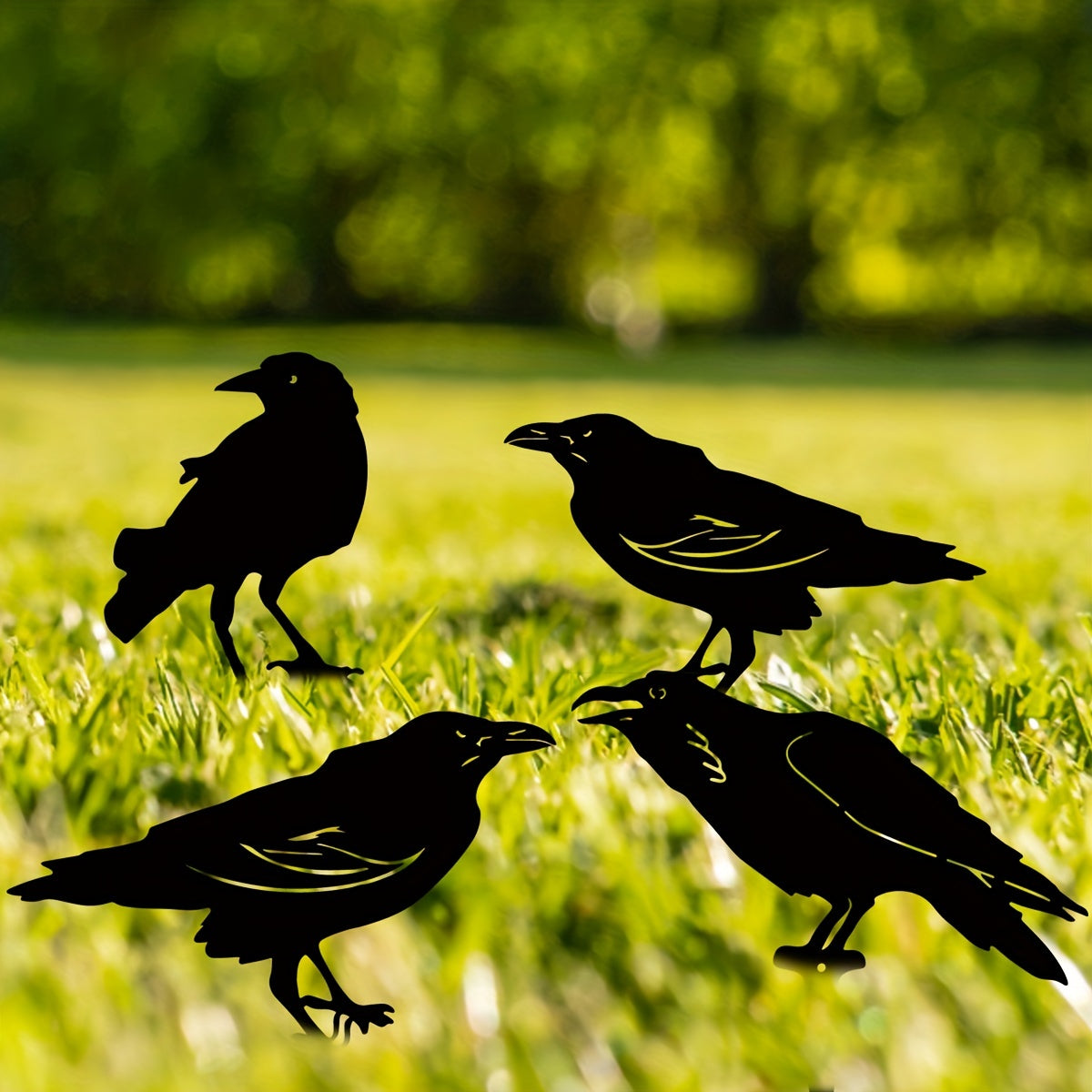 Crow Silhouette Metal Birds Garden Statues Decorative Garden Stakes