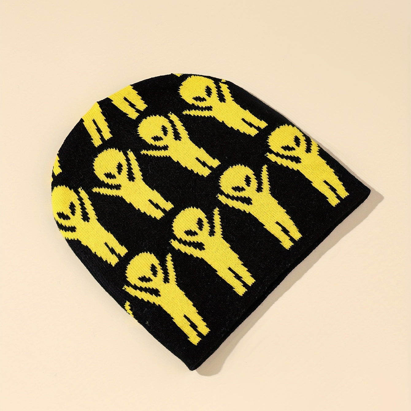 Yellow Alien Jacquard Beanie Casual Y2K Unisex Skull Hat