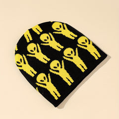 Yellow Alien Jacquard Beanie Casual Y2K Unisex Skull Hat