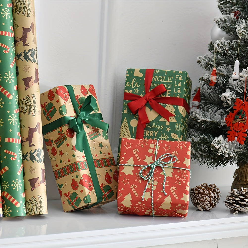 6pcs Christmas Wrapping Paper Folded 27 x 55in, Snowmen Candy Canes Tree