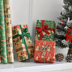 6pcs Christmas Wrapping Paper Folded 27 x 55in, Snowmen Candy Canes Tree