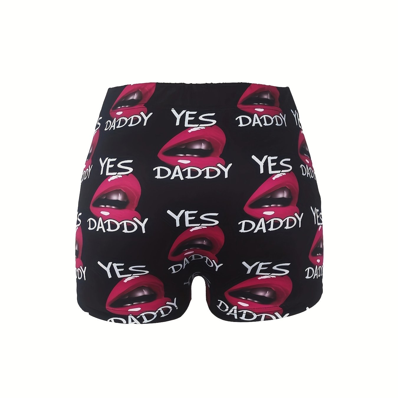 Sexy Shorts Women's 3D Red Lip Print High Rise Skinny Shorts