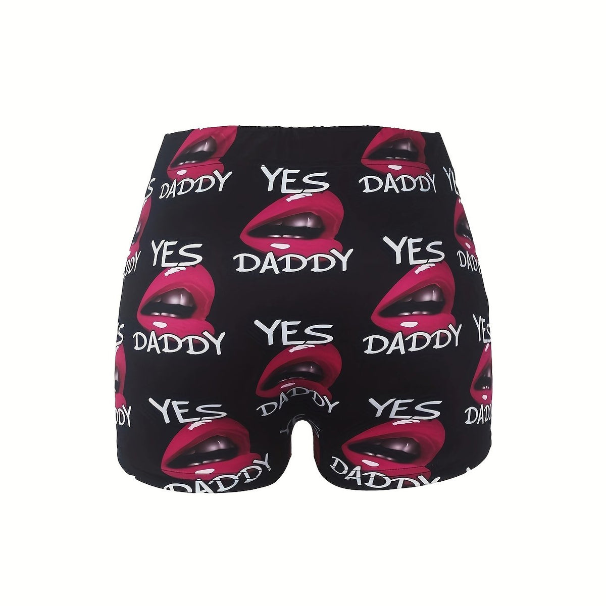 Sexy Shorts Women's 3D Red Lip Print High Rise Skinny Shorts