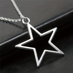 Silver Big Star Pendant Necklace 36x33mm Hollow Pentagram Geometric Chain