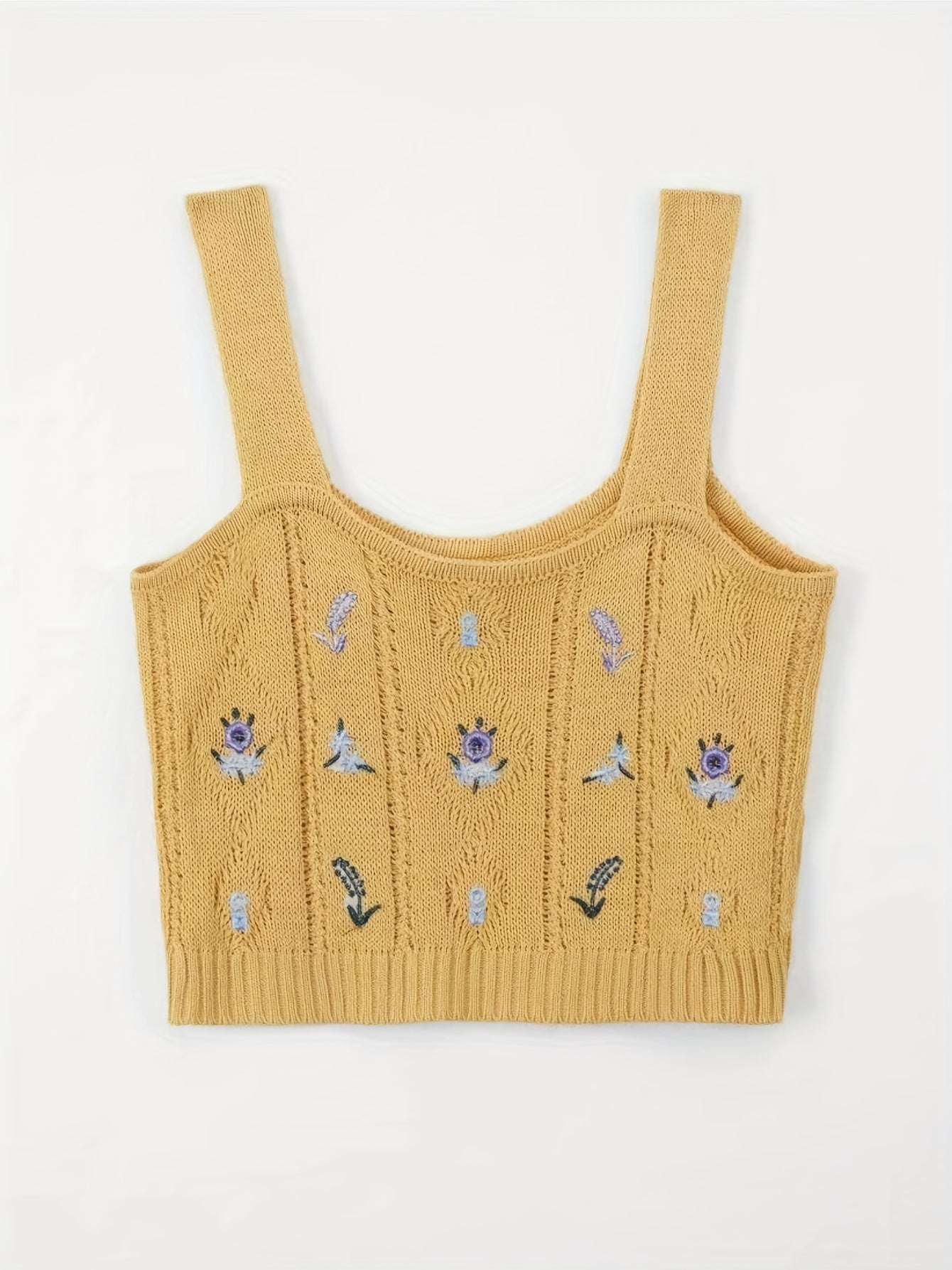 Boho Flower Embroidered Tank Top for Women