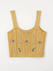 Boho Flower Embroidered Tank Top for Women