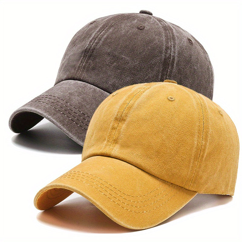 2pcs Cotton Couple Baseball Cap Washed Distressed Solid Dad Hats Vintage