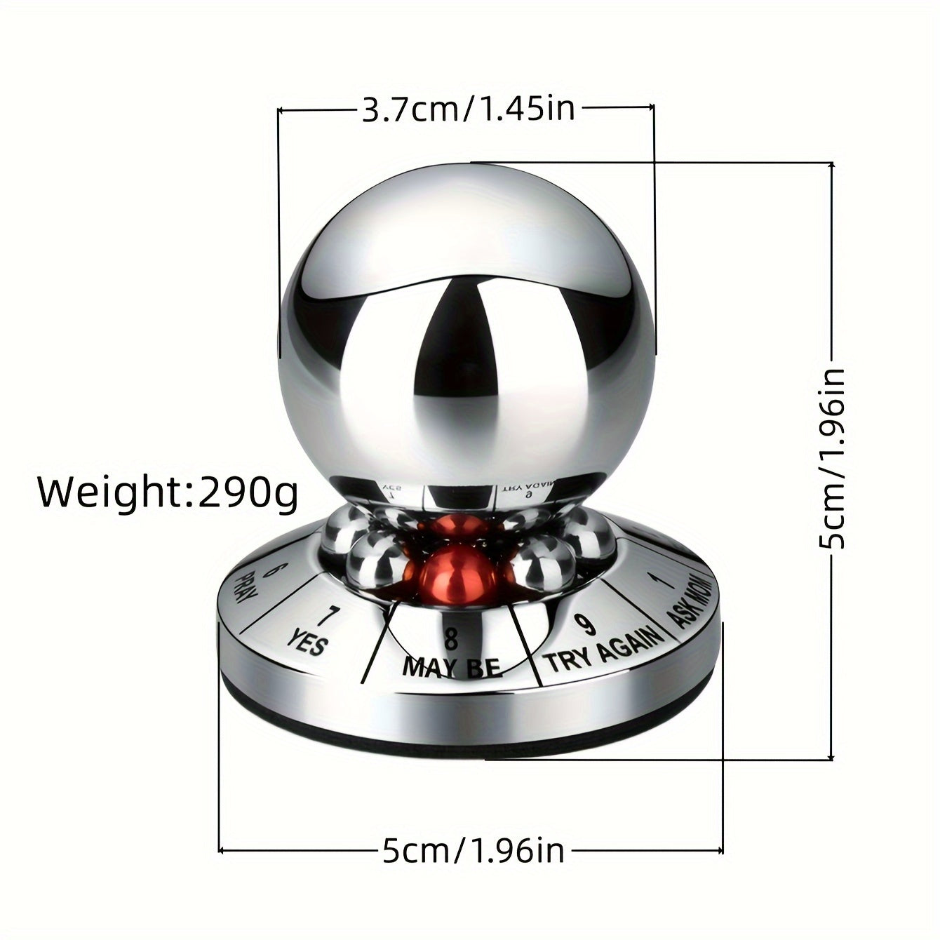 Metal Fortune Ball Spinner-YES MAYBE TRY AGAIN-Stress Relief-Fidget Toy
