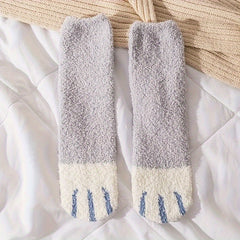 Cartoon Cat Claw Print Socks Warm & Fuzzy Stockings