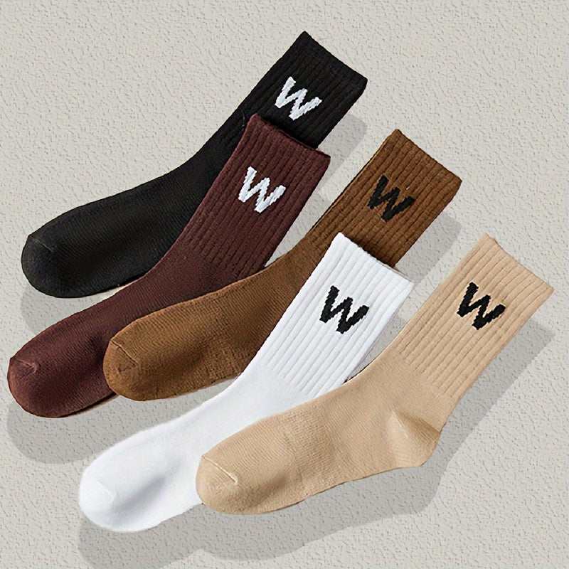5 Pairs Letter Print Socks Breathable Women's Mid Tube Stockings