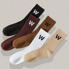 5 Pairs Letter Print Socks Breathable Women's Mid Tube Stockings