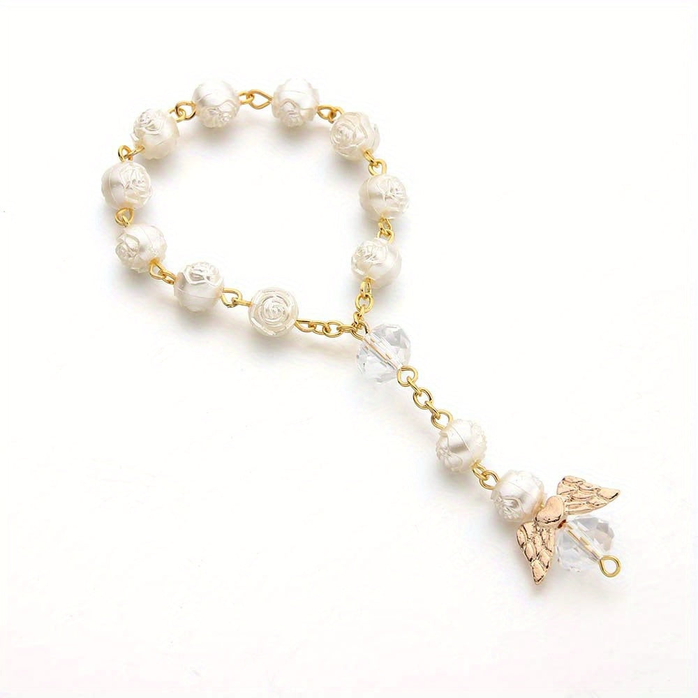 Love Angel Wings Charm Bracelet Rose Beaded Holiday Gift Accessory