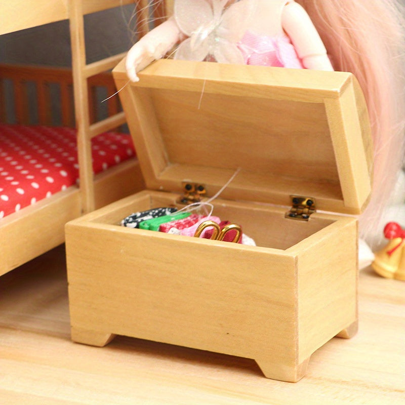 1:12 Dollhouse Wooden Treasure Chest Realistic Wood Secure La