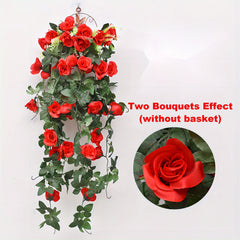 Artificial Rose Flower Rattan Real Touch Hanging Plants Wedding Decor