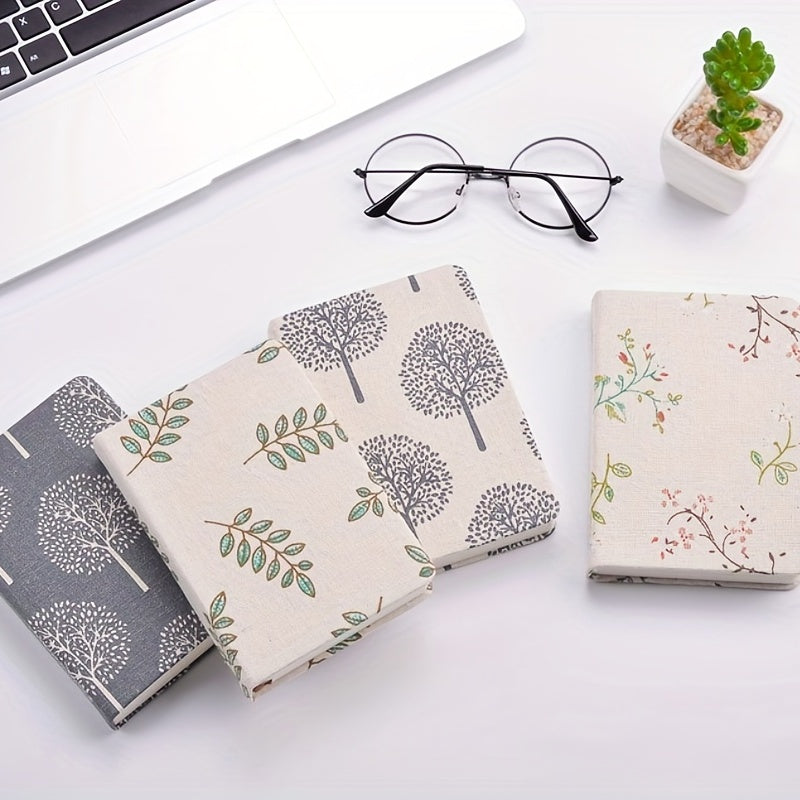 Floral Printed Linen Cloth Notebook A5 Hard Cover Notepad