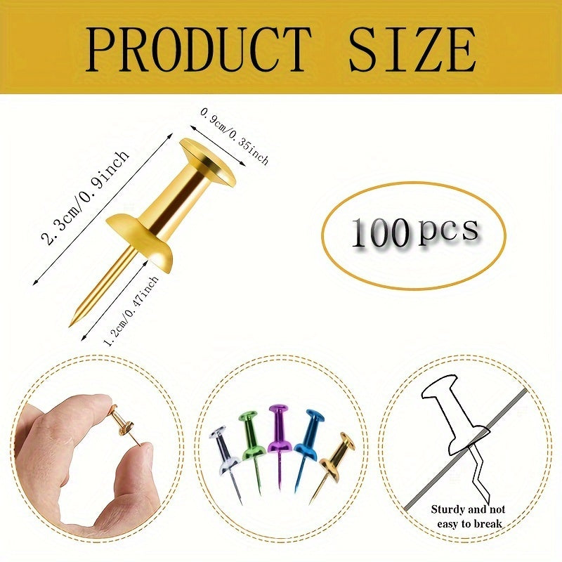 100pcs Colorful Push Pins Standard Plastic Golden Thumb Tacks