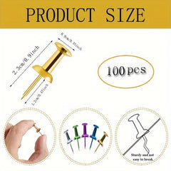 100pcs Colorful Push Pins Standard Plastic Golden Thumb Tacks