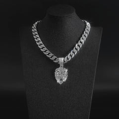 Lion Head Pendant Cuban Chain Necklace