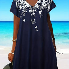  Dress Women's Plus Floral Print V Neck Knee Length Dress
