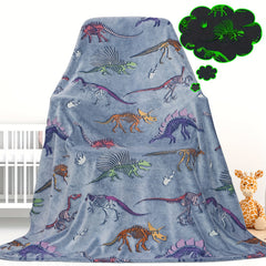300GSM Glow In The Dark Dino Blanket for Kids Soft Warm Plush Dinosaur Throw