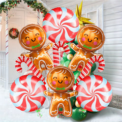 Red Gingerbread Person Crutches Round Sugar Balls Balloons Christmas Decorations
