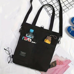 Letter Patch Decor Canvas Handbag Shoulder Bag Women's Functional Backpack