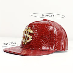 Dollar Label Snapback Hat Crocodile Pattern PU Leather Baseball Cap