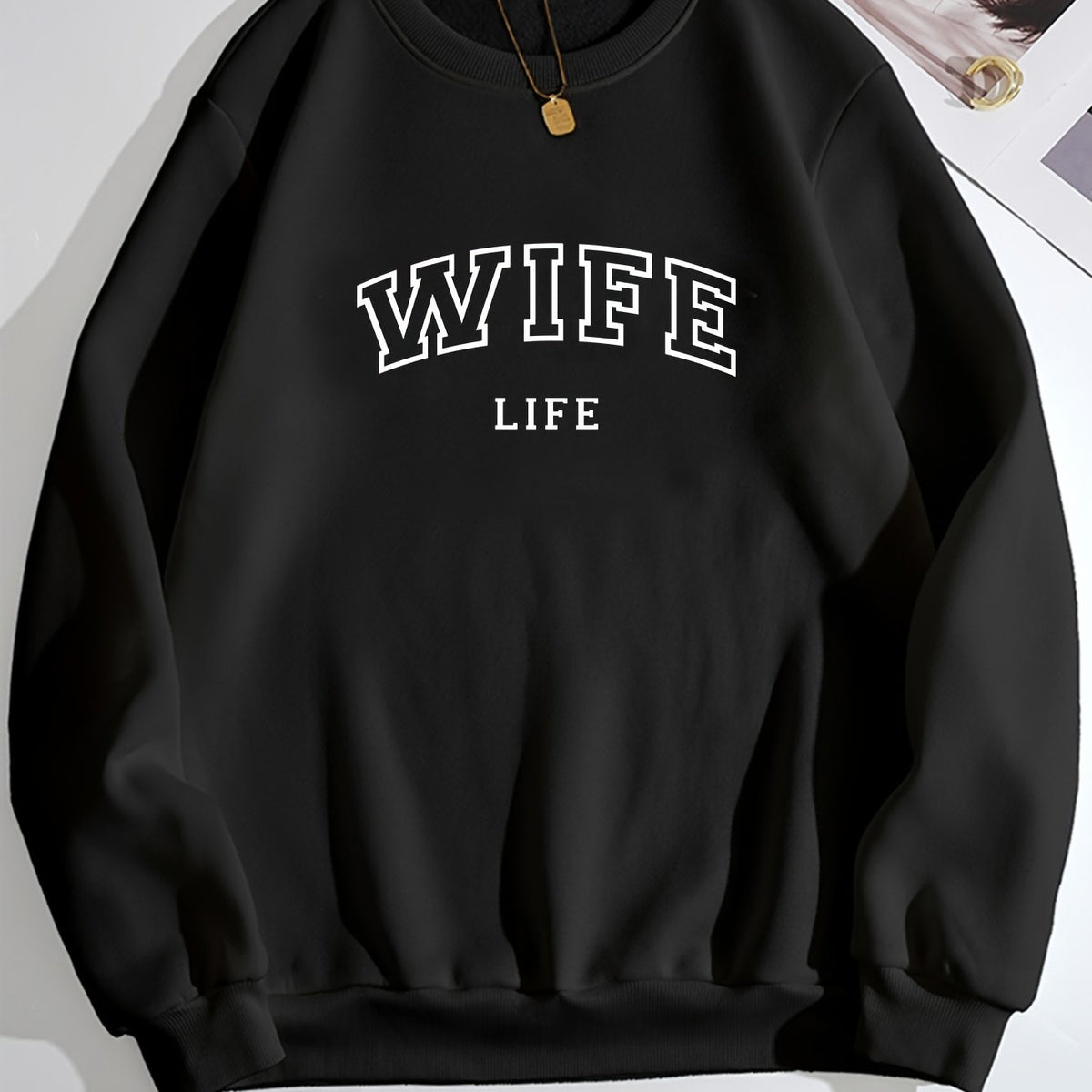 Wife Life Print Crew Neck Sweatshirt Casual Autumn Pullover