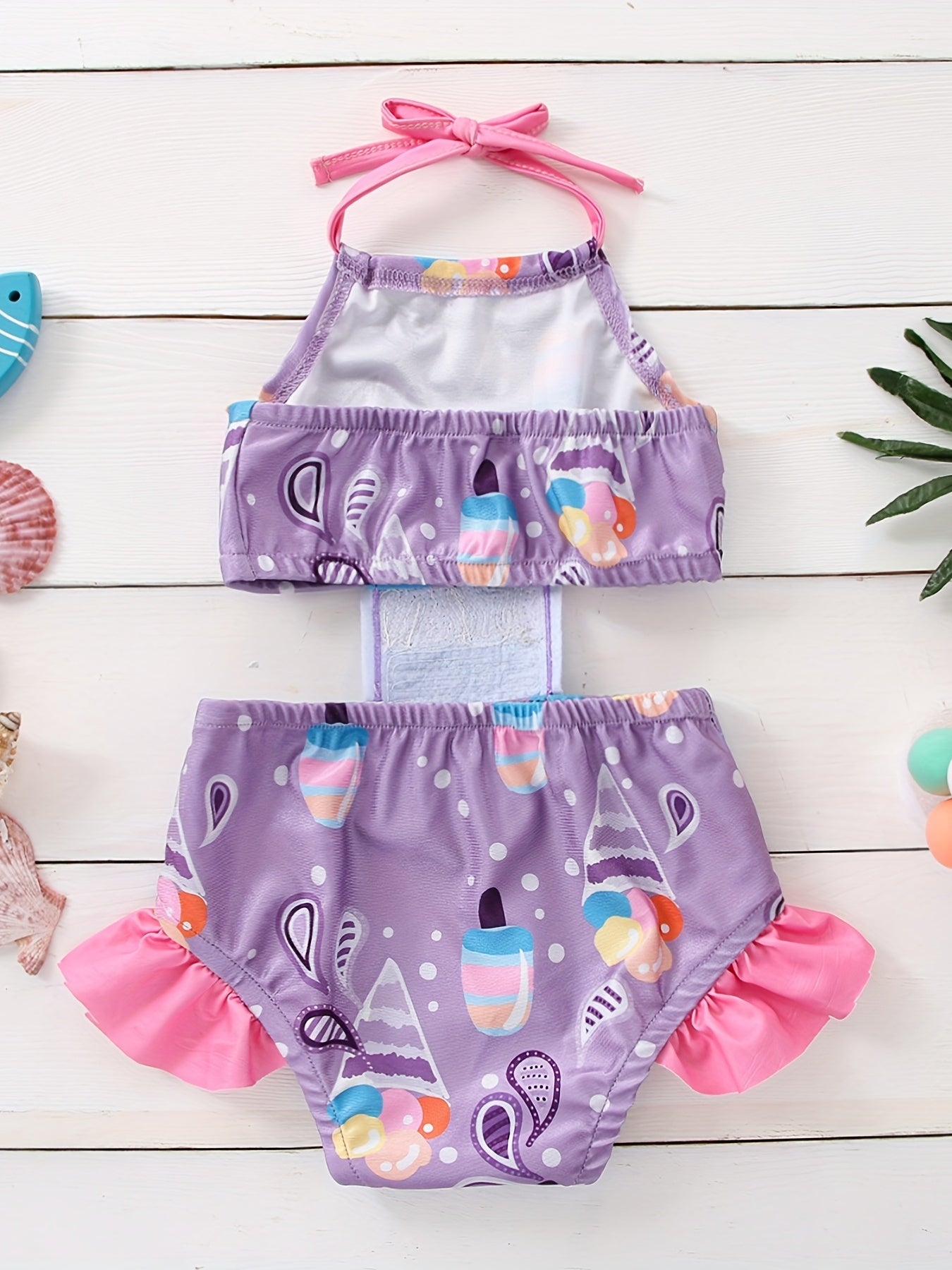 Ice Cream Halter One Piece Swimsuit for Little Girls