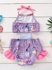 Ice Cream Halter One Piece Swimsuit for Little Girls