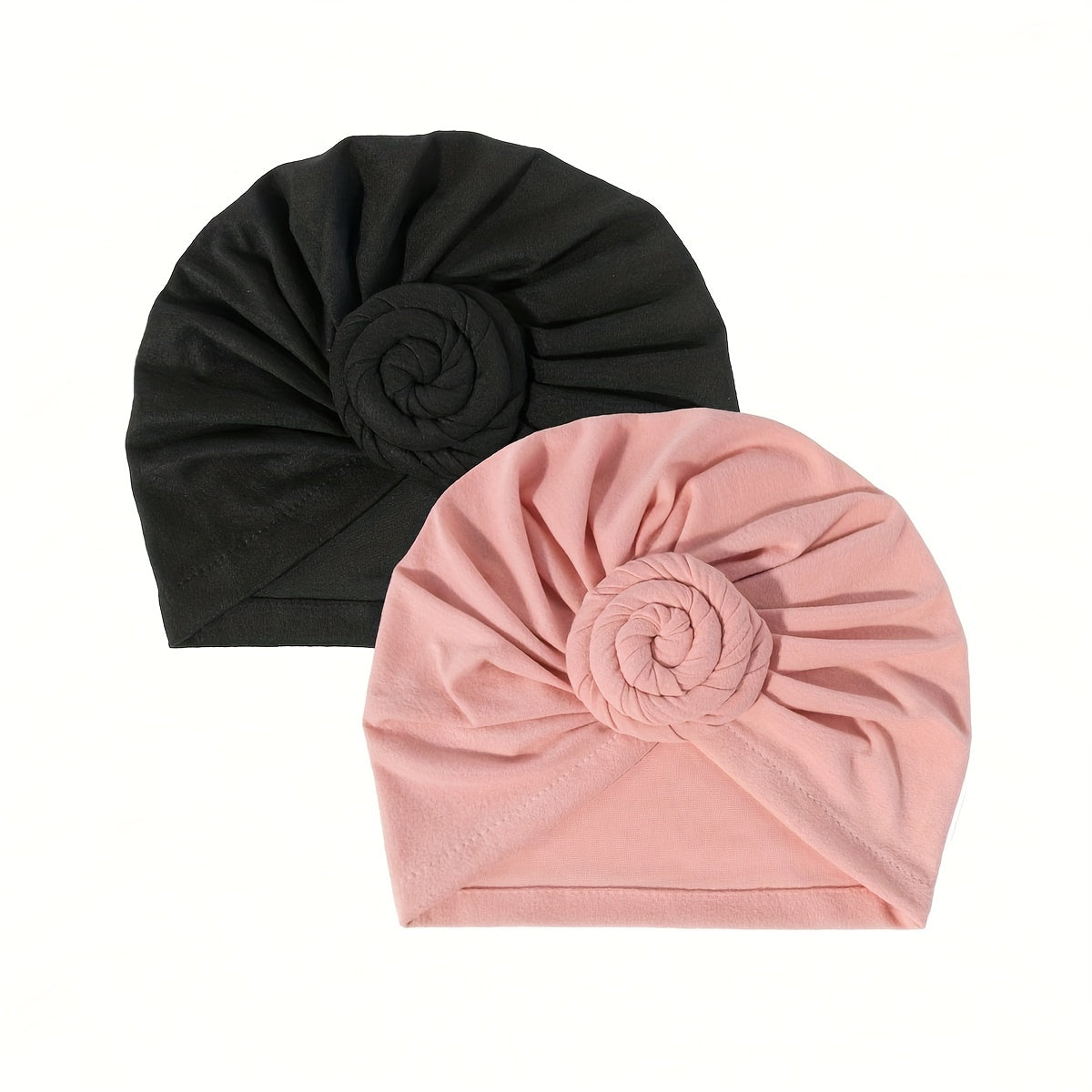 2pcs Twist Knot Turban Cap Elastic Head Wraps Solid Pleated Hijab Hat